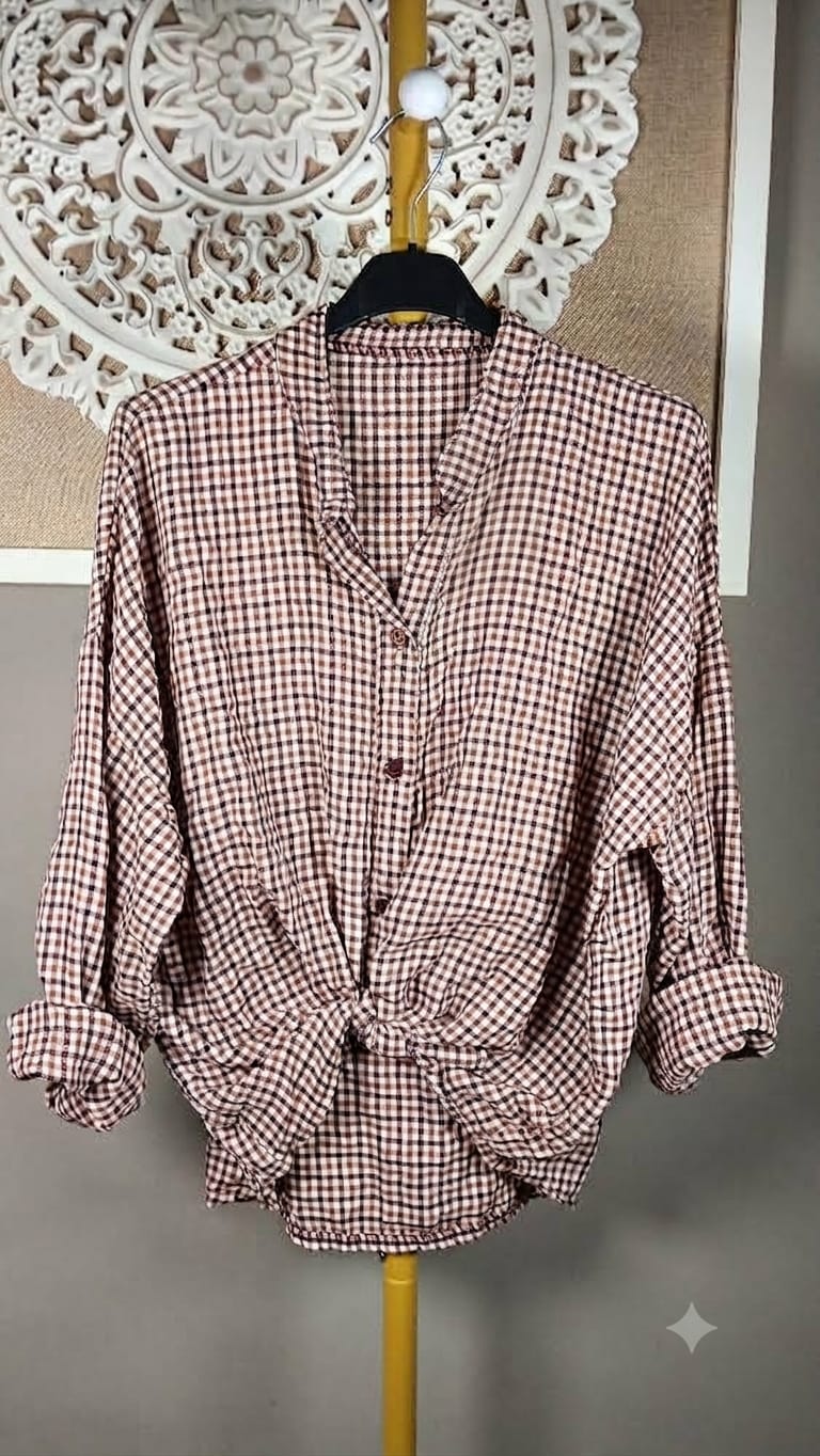 Camisa Vichy Cuadros Granate y Camel