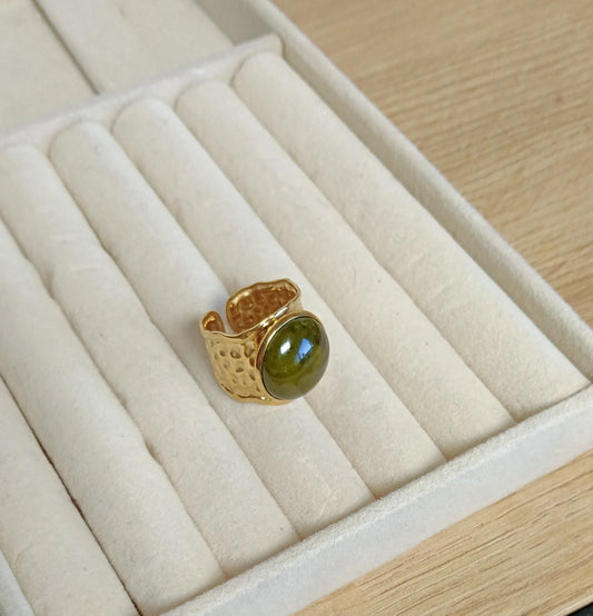 💍 Anillo Acero Piedra Verde Ovalada