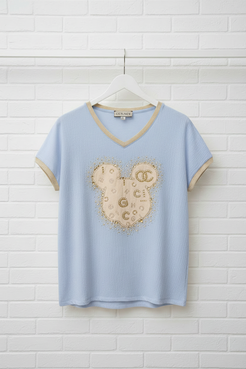 Camiseta Mickey Pedrería Bicolor
