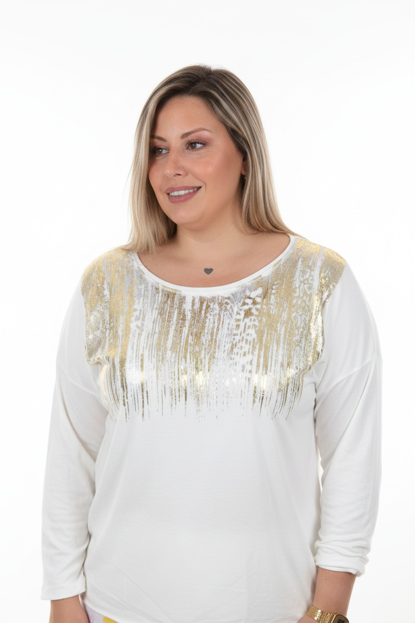 Camiseta Blanca con Detalles Dorados