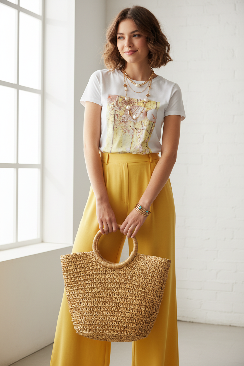 Look amarillo con accesorios