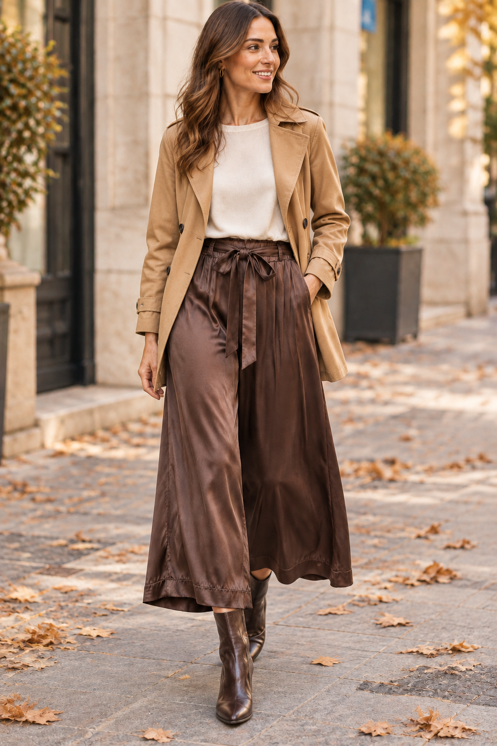 Look otoñal con pantalón JOT marrón