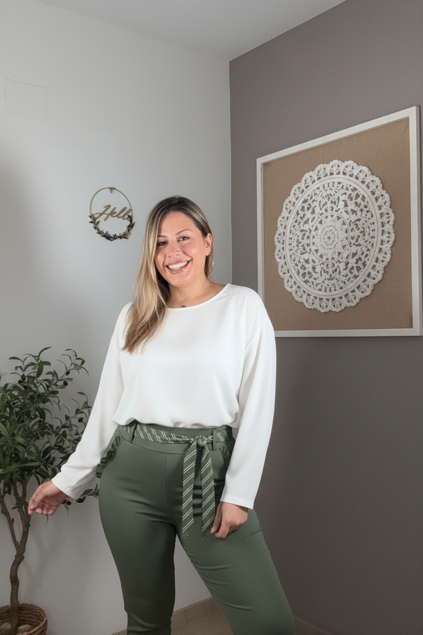 Pantalón Elástico con Volantes y Cinturón Pañuelo (5 Colores)