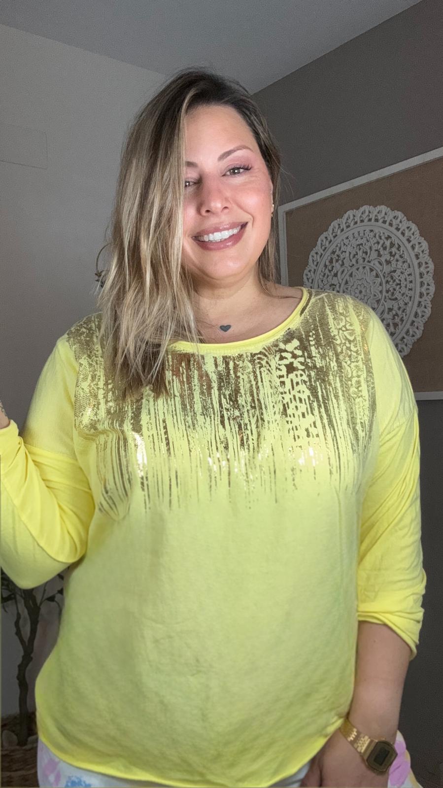 Camiseta Metalizada Manga Larga - Amarillo