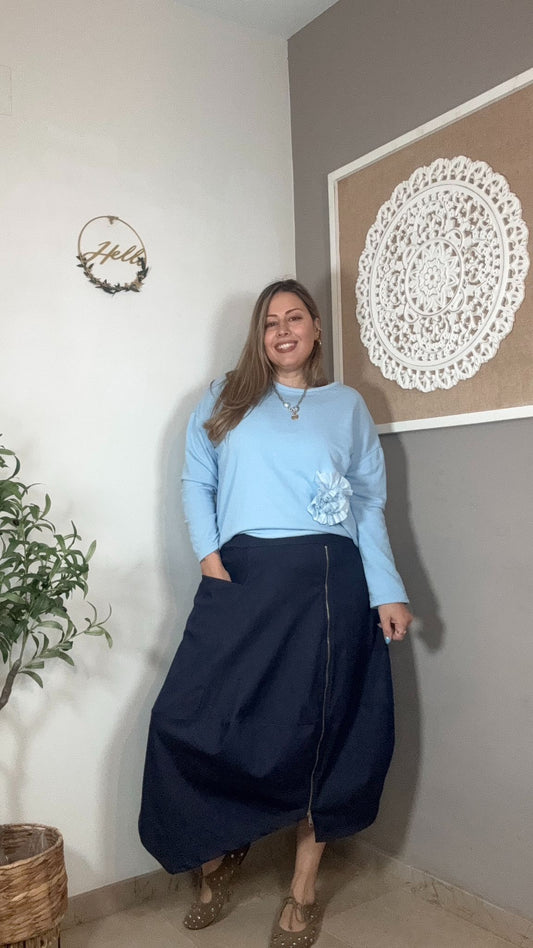 💙 Falda Vaquera Azul Marino Balloon con Cremallera Frontal