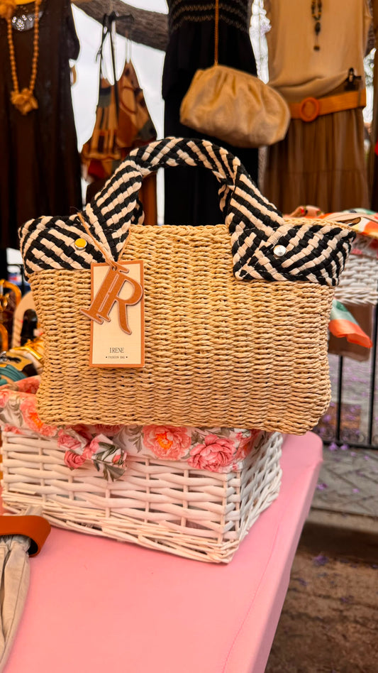 Bolso Cesta de Rafia con Cenefa