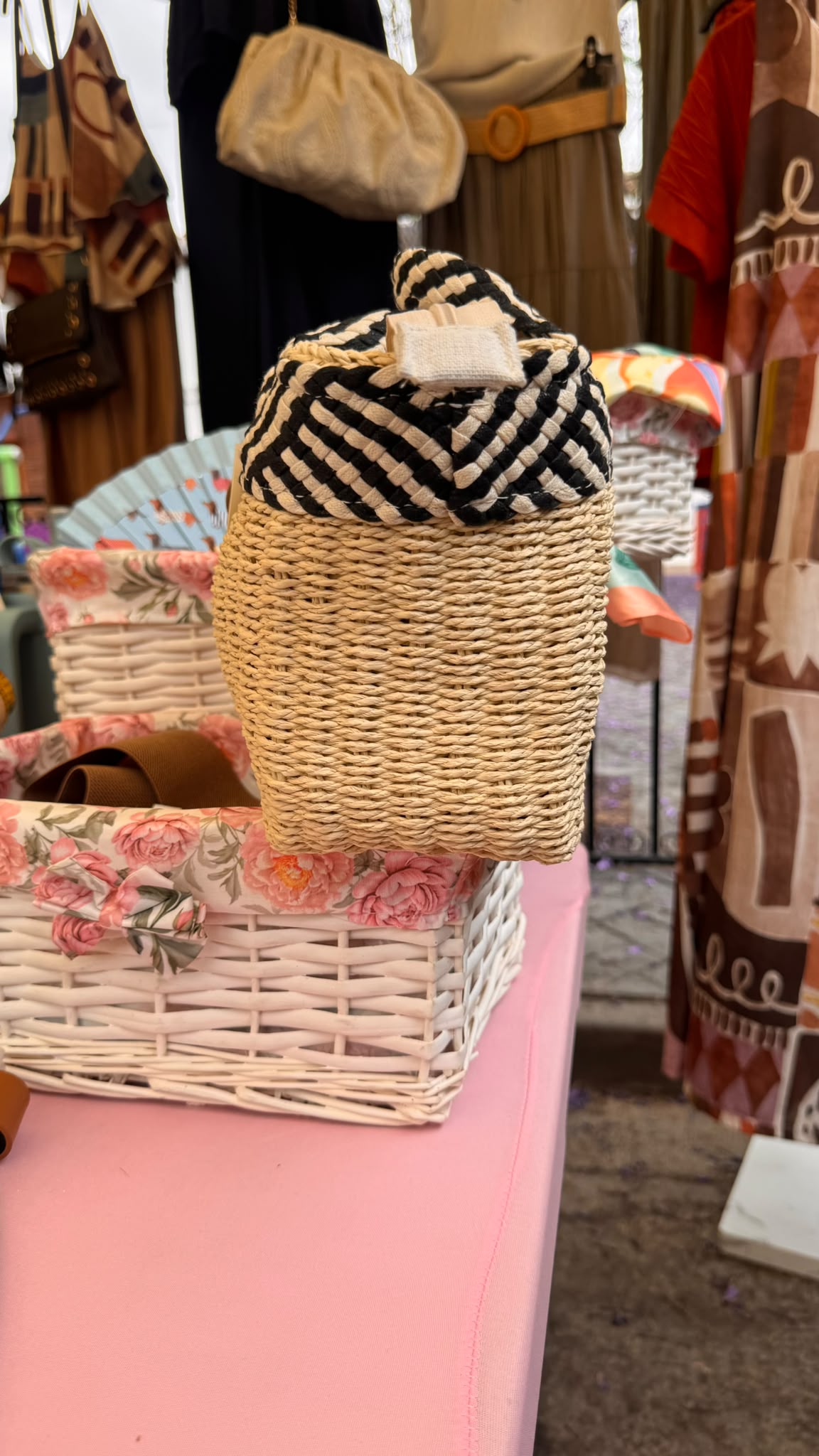 Bolso Cesta de Rafia con Cenefa