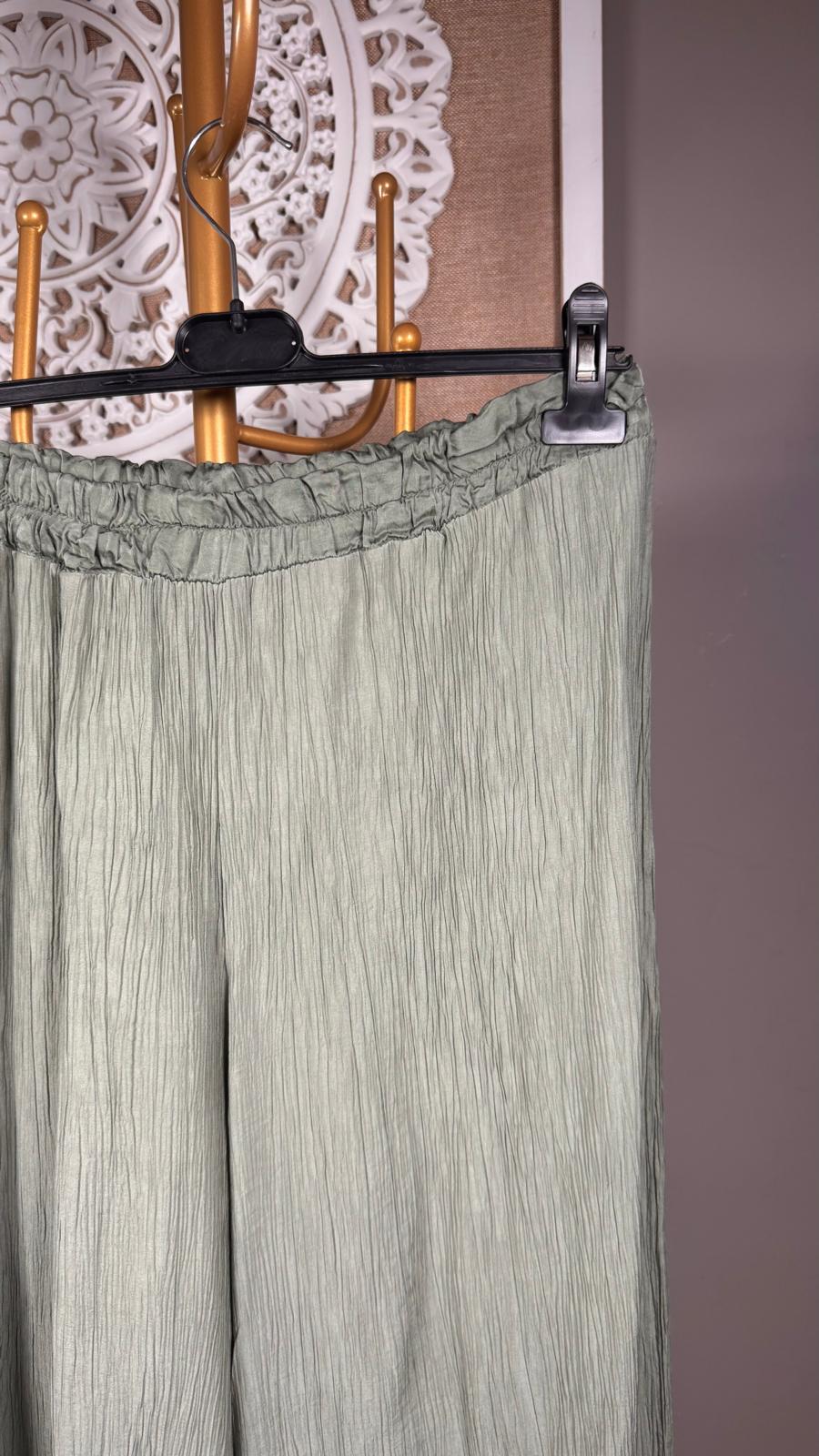 Pantalón Boho Verde Salvia con Flecos
