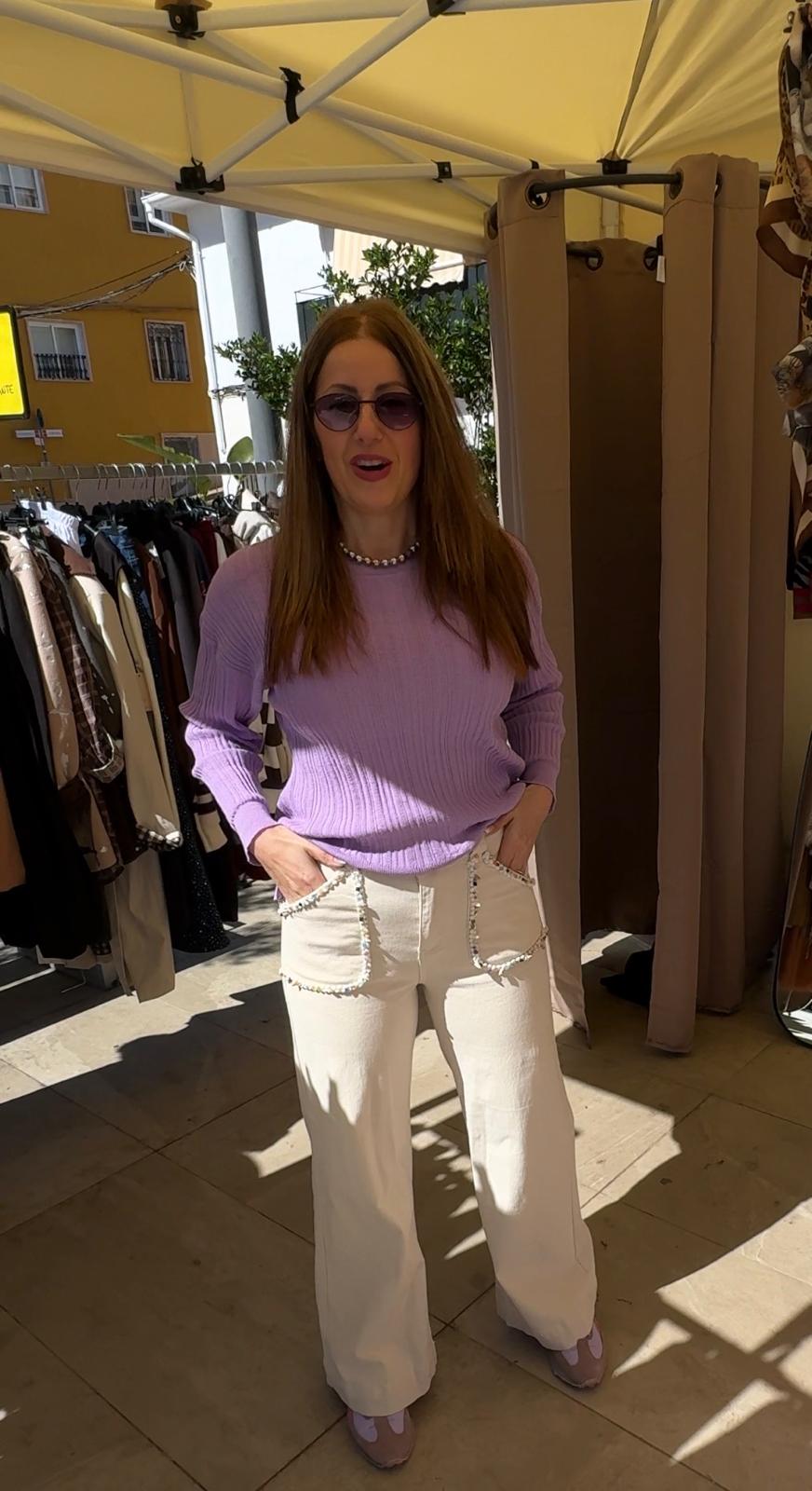 Pantalón Wide Leg Cuentas y Conchitas