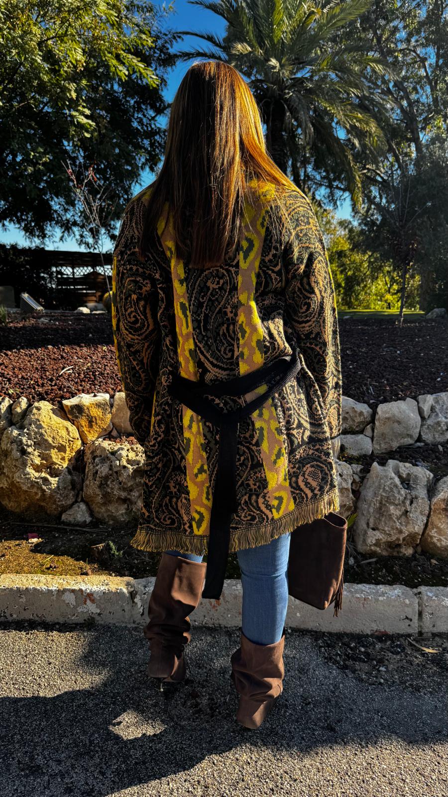 Chaqueta Punto Desflecado Diseño Étnico (2 colores)