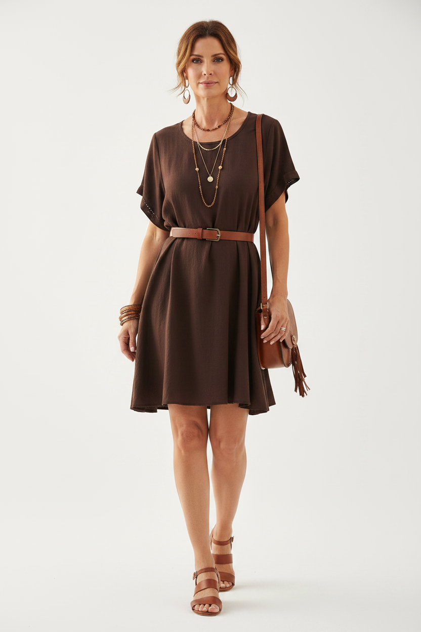 Vestido Marrón con complementos marrones
